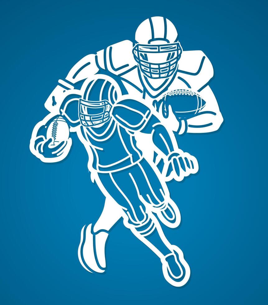 Silhouette American Football Players Mix Action Cartoon Sport Graphic vector