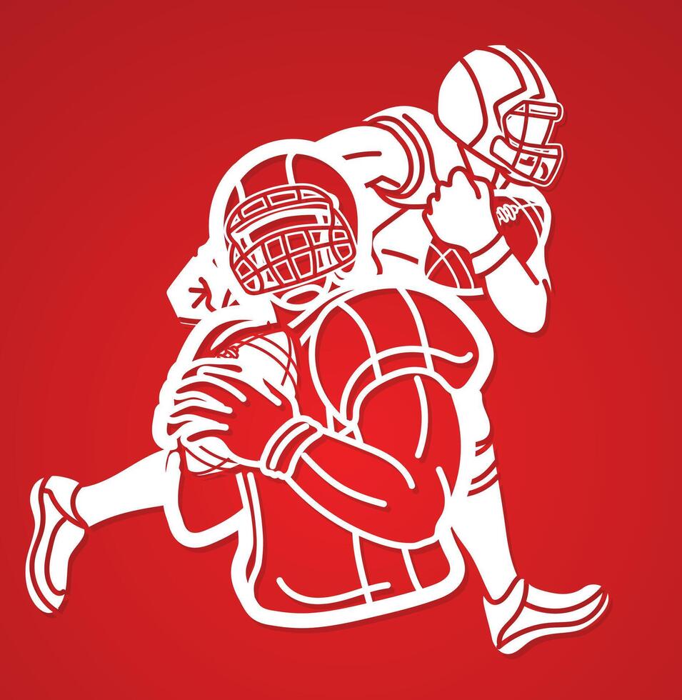 Shadow American Football Players Mix Action Cartoon Sport Graphic vector