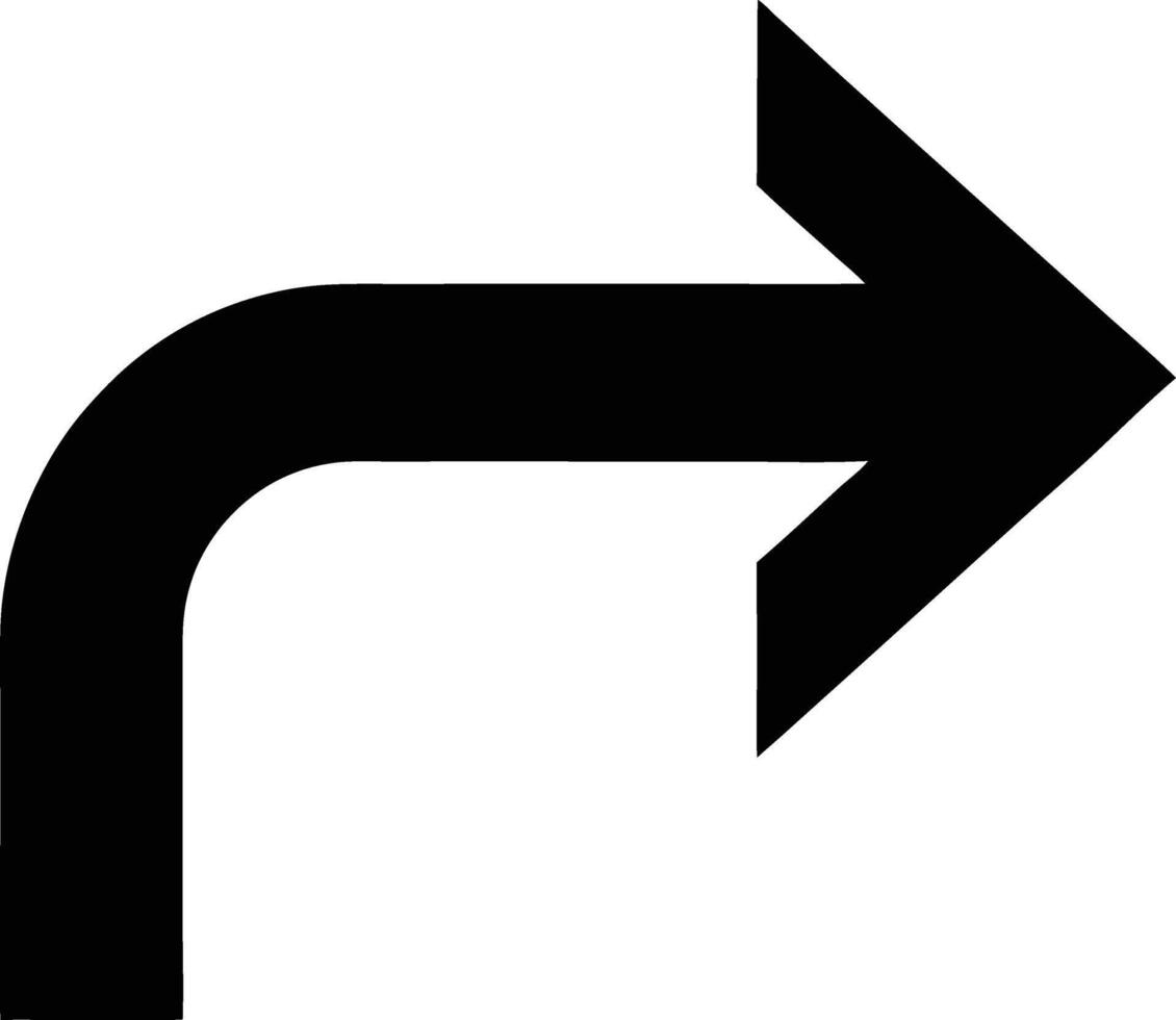 Simple Black Arrow Pointing Right With Curve On White Background vector