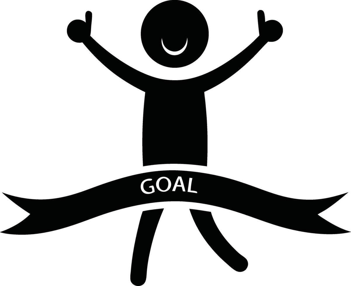 Stick Figure Reaching Goal With Ribbon And Celebrating Success Concept Illustration vector