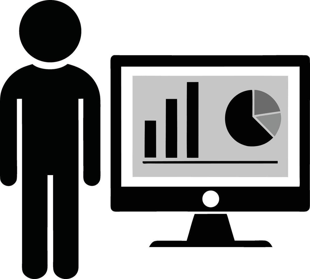 Business Analysis Pictogram With Statistical Data And Growth Graphs On Screen vector