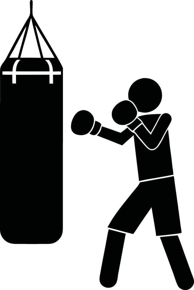 Black Silhouette Of Boxer Training With Punching Bag Illustration vector