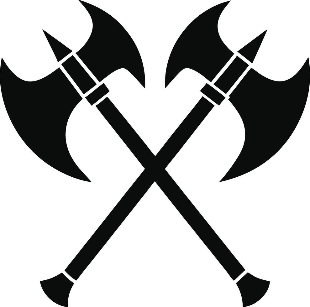Crossed Battle Axes Black Silhouette Illustration Weaponry Design Element vector