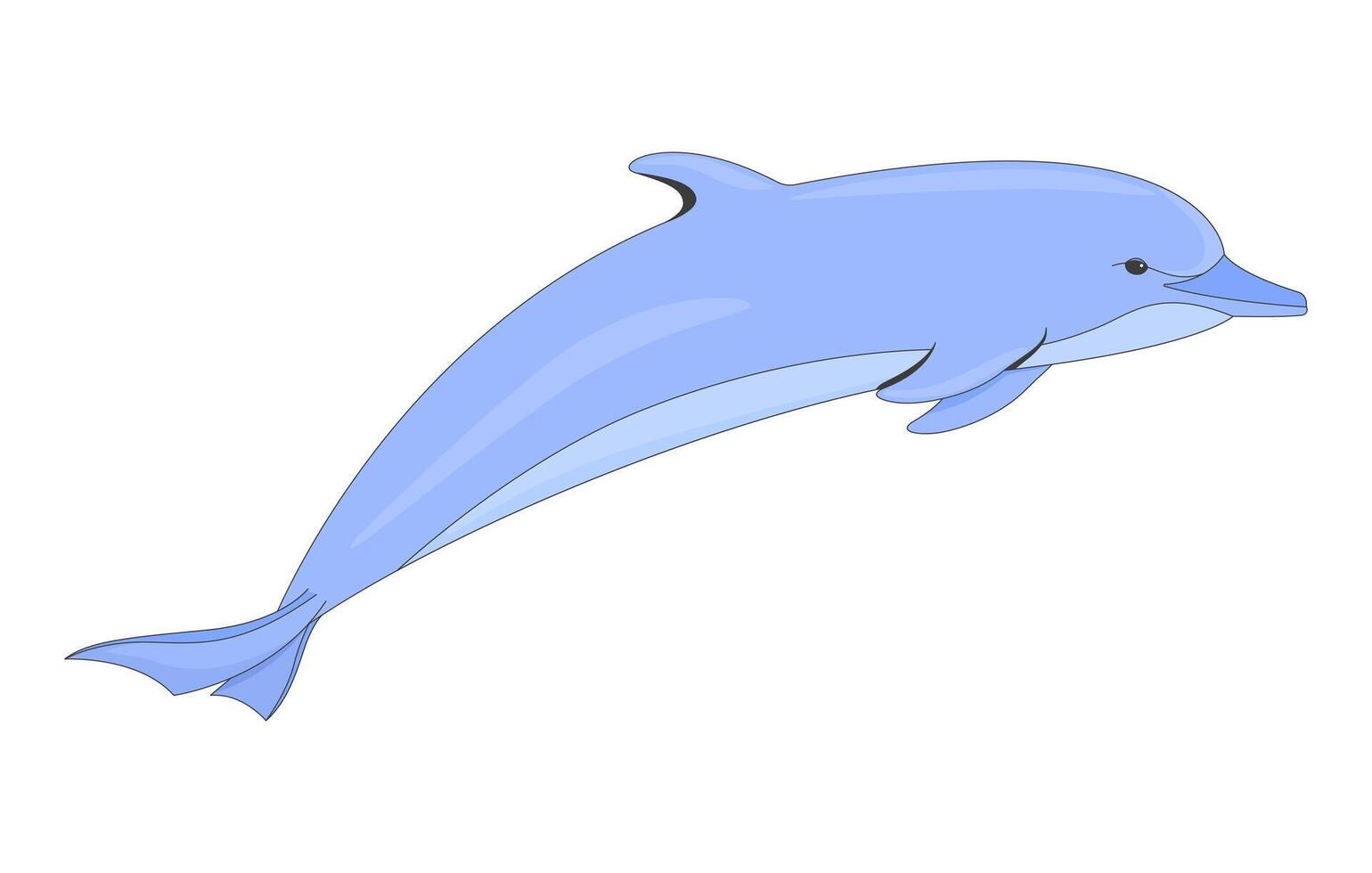Dolphin underwater swimming forward gracefully 2D cartoon character. Sea creature. Ocean mammal. Water animal. Aquatic wildlife flat creature isolated on white. Spot illustration colorful vector