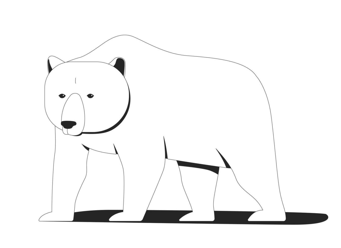 Arctic polar bear 2D line character. Grizzly, ursus maritimus. Woodland wildlife. Wild creature. Nature wildlife animal isolated ink outline creature. Monochromatic spot illustration vector