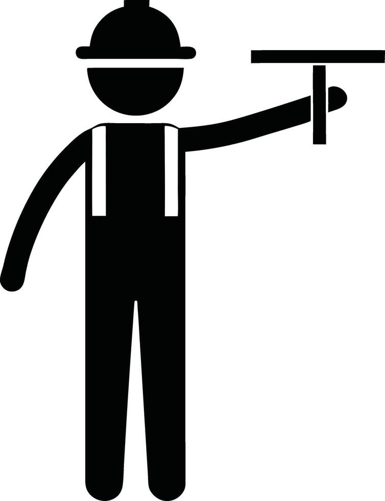 Worker Silhouette With Hard Hat Holding T Square Construction Engineering vector
