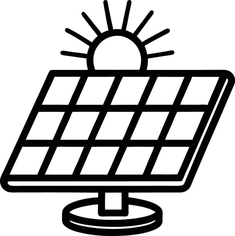 Solar Panel Icon With Sun Symbol Outlined Design For Sustainable Energy vector