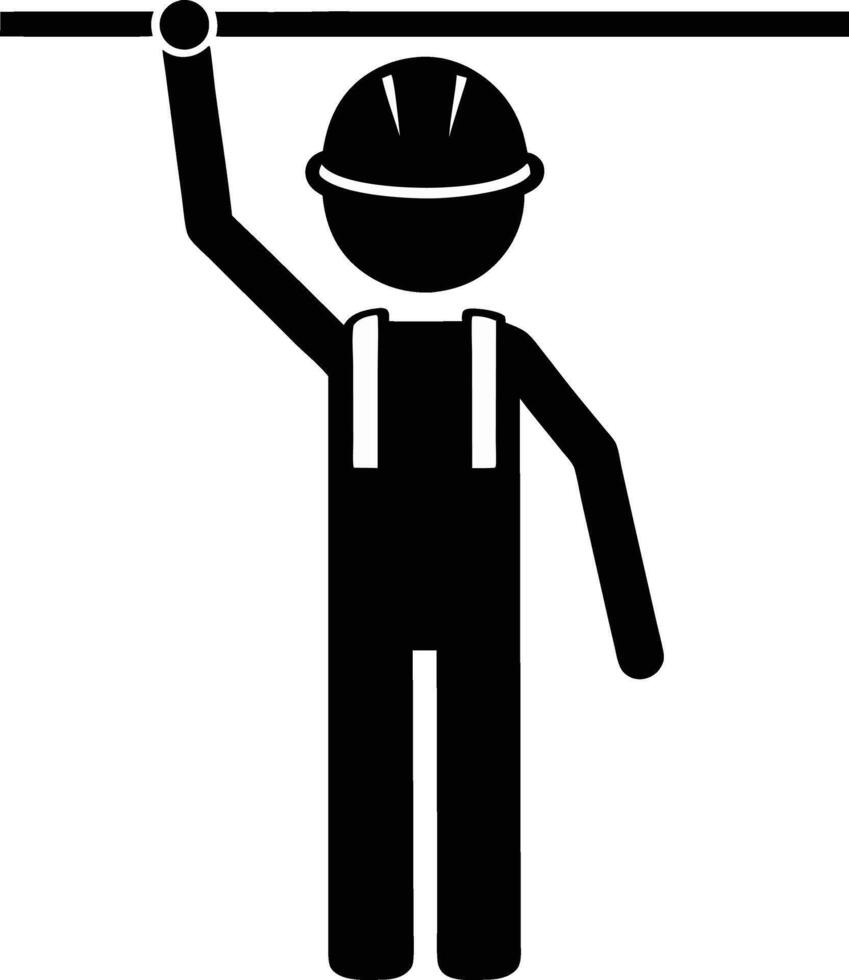 Worker In Hard Hat Holding Onto Overhead Bar Icon Illustration Design vector