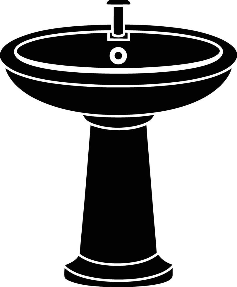 Black Silhouette Illustration Of A Pedestal Sink For Restroom Or Bathroom Design vector