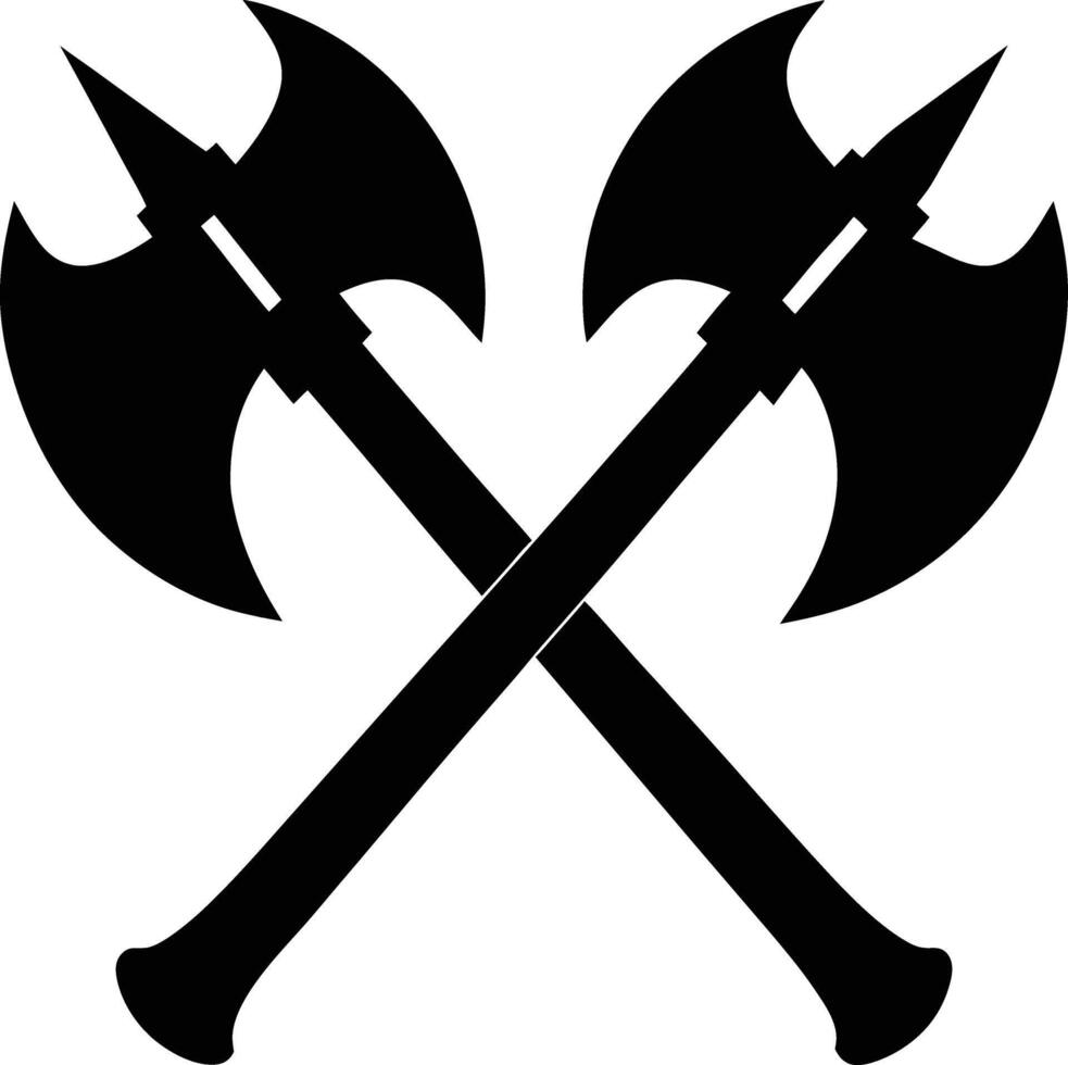 Crossed Battle Axes Symbol Black And White Weapon Illustration vector