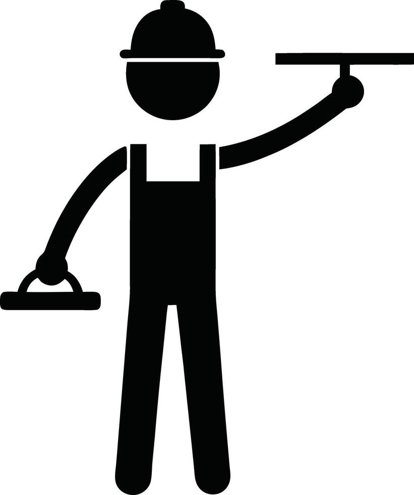 Pictogram Depicting A Construction Worker Spreading Plaster With Tools And Protective Helmet vector