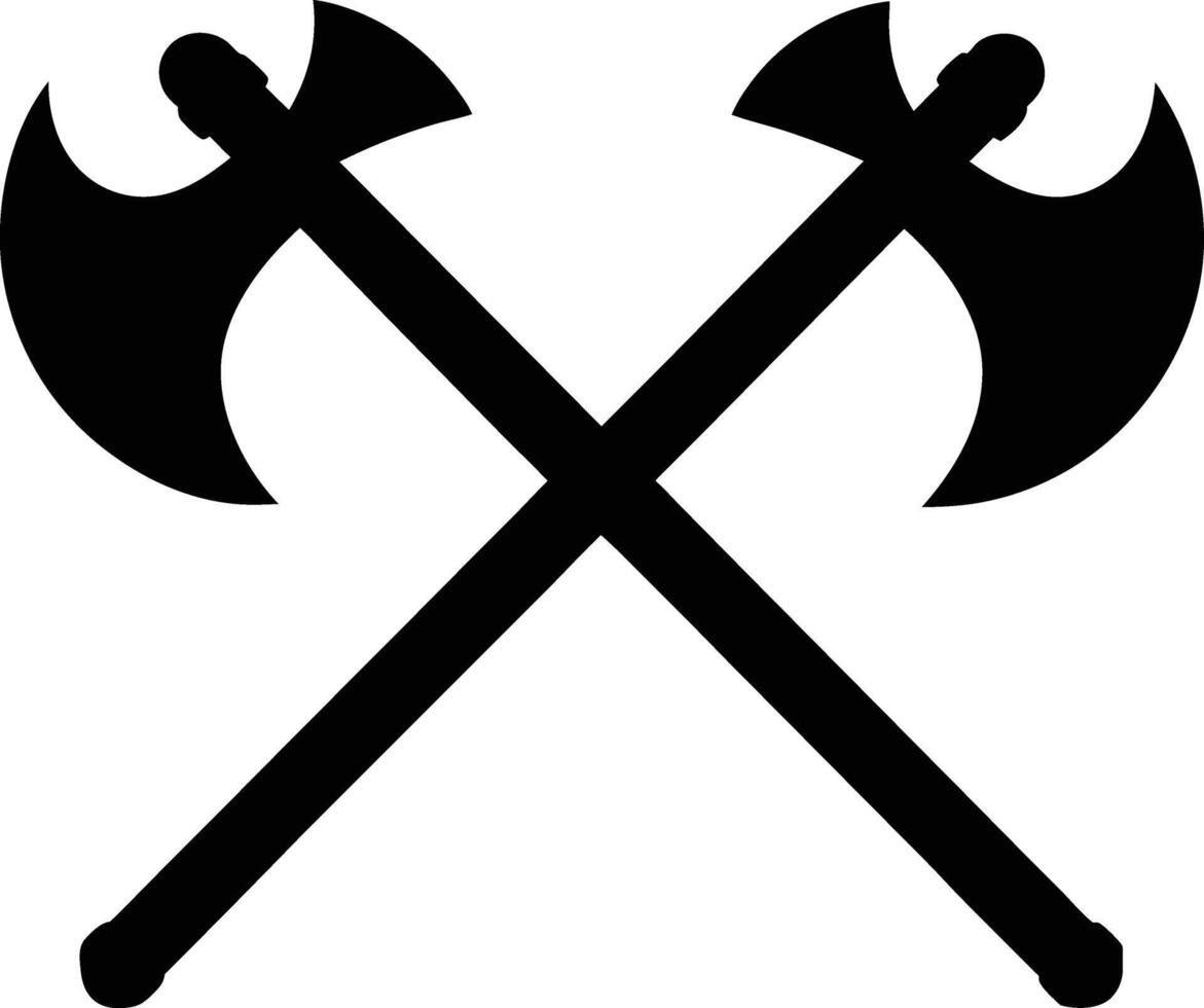 Crossed Axes Silhouette Emblem Viking Weapon Medieval Heraldic Symbol Design vector