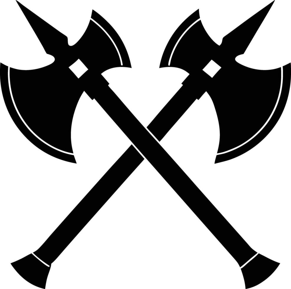 Crossed Battle Axes Silhouette Medieval Weaponry Icon Illustration vector