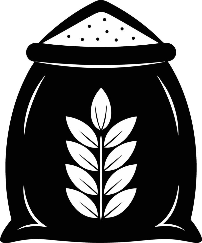 Black And White Illustration Of Sack With Wheat Plant Graphic vector