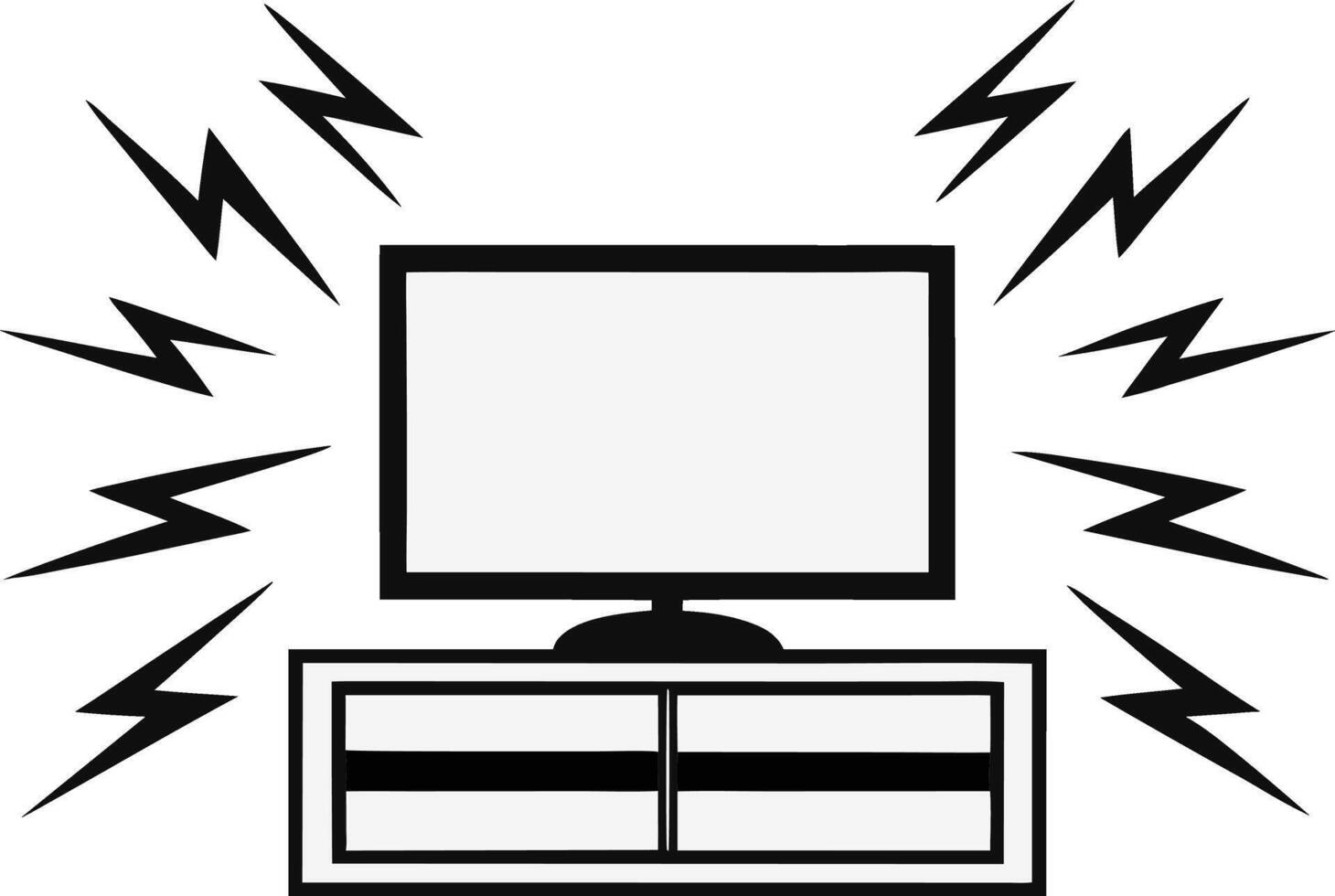 Television On Stand With Electric Sparks Illustration Minimal Black Design vector