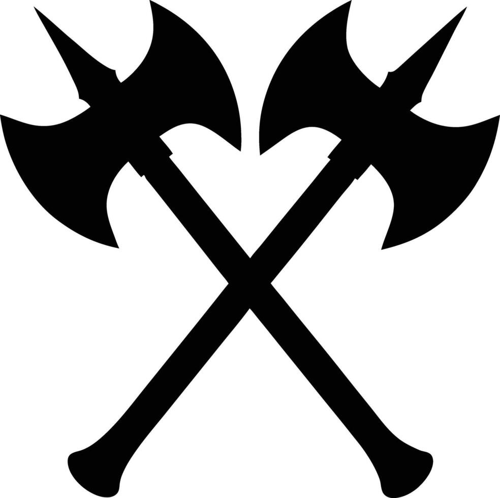 Crossed Axes Silhouette Illustration Two Battle Axes Emblem Design vector