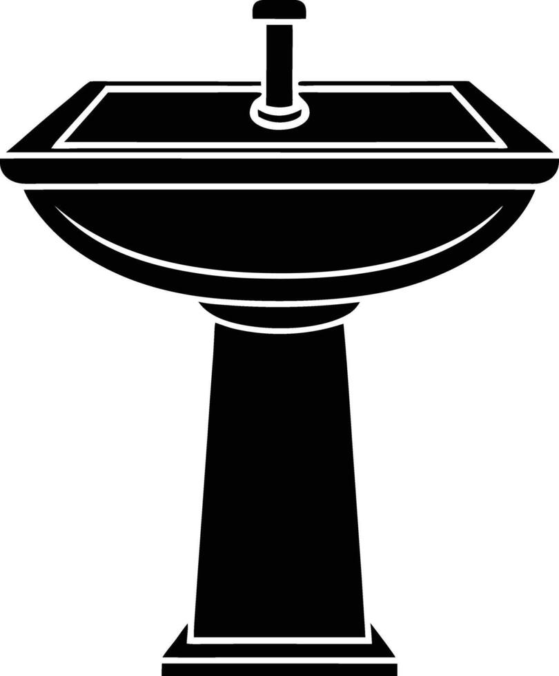 Black Silhouette Illustration Of A Pedestal Sink With Faucet Fixture vector