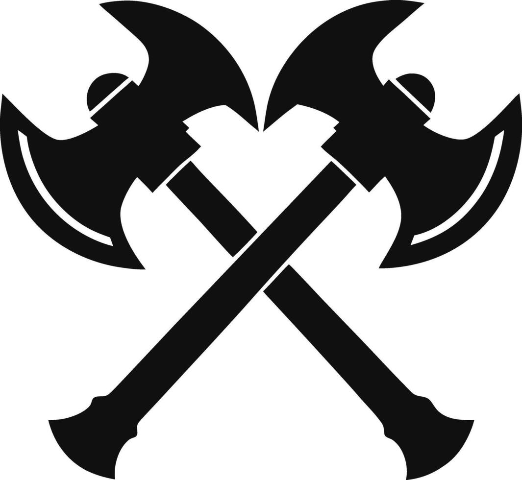 Crossed Battleaxes Silhouette Graphic Medieval Warrior Weaponry Symbol vector