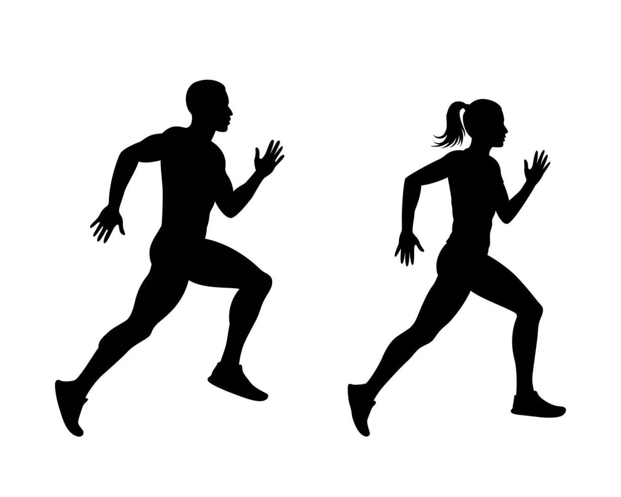 Silhouette of man and woman running illustration on white background, suitable for fitness, lifestyle, sports themes in digital and print marketing, social media vector