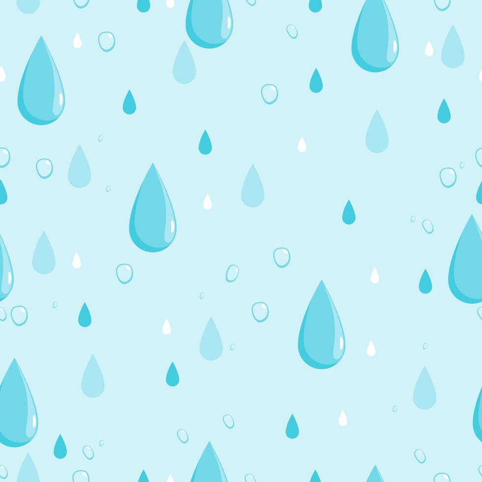 Water drops seamless repeating pattern. Water drops background. Blue liquid rain drops, water drink droplets. vector