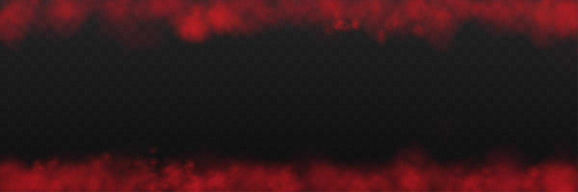 Realistic red smoke or haze frame, overlay effect on a dark background. Hot fire and flame, magic fog vector