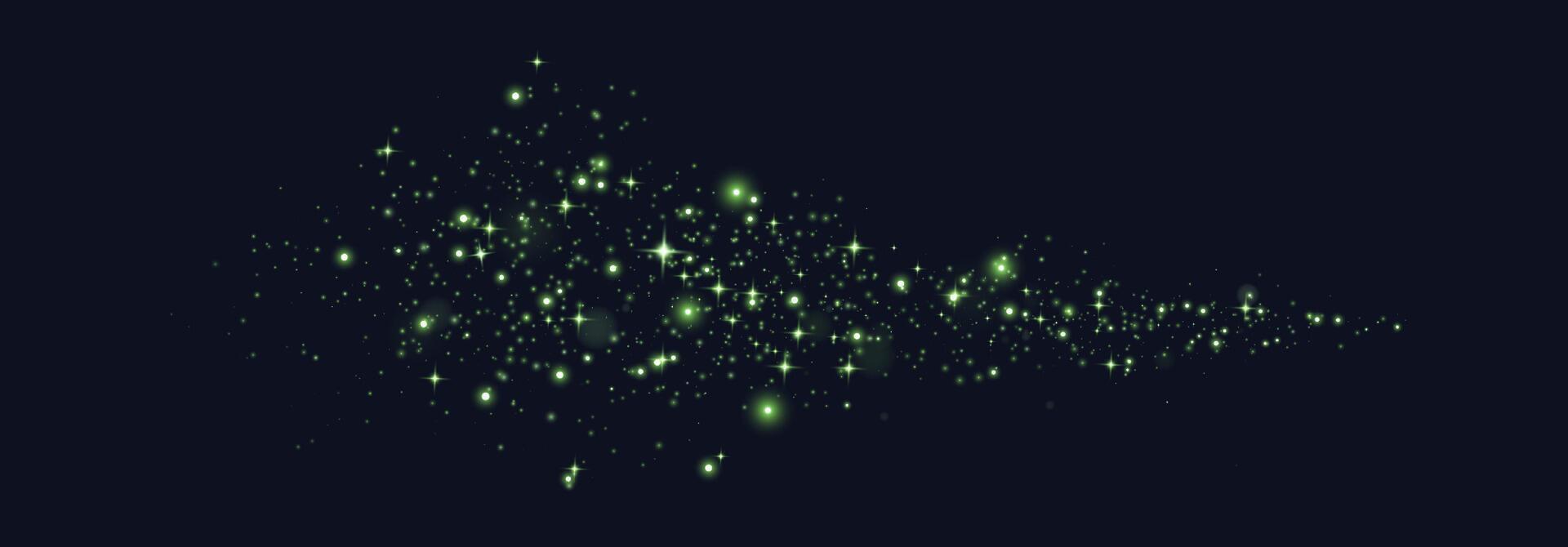 Green glittering dots, particles, stars magic sparks. Glow flare light effect. Green luminous points. particles on black background. vector