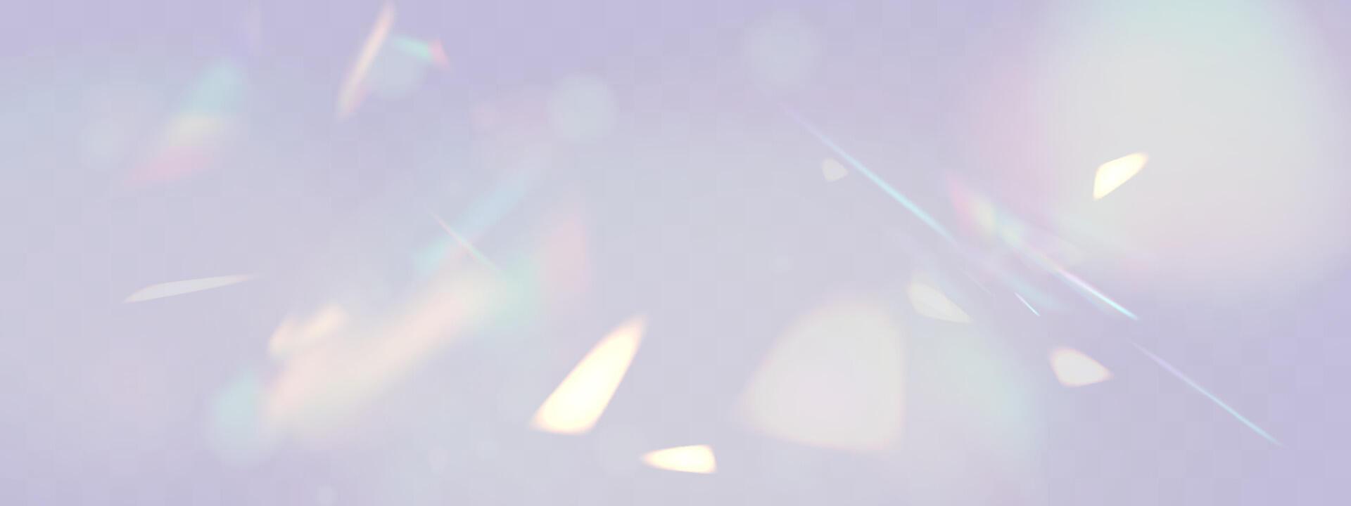 Rainbow blurred refraction overlay effect. Colorful light lens prism on dark background. Holographic reflection, iridescent crystal flare leak shadow vector