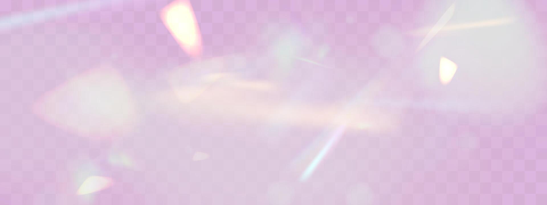 Rainbow blurred refraction overlay effect. Colorful light lens prism. Holographic reflection, iridescent crystal flare leak shadow overlay vector