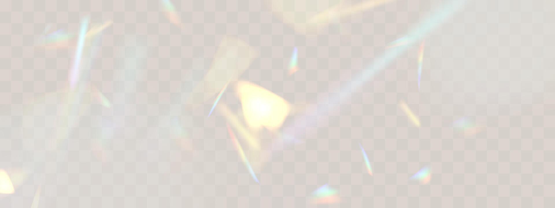 Rainbow blurred refraction overlay effect. Colorful light lens prism. Holographic reflection, iridescent crystal flare leak shadow overlay illustration. vector
