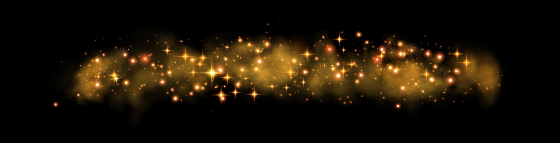 Orange glittering dots, particles, stars magic sparks. Dust cloud light effect. Orange luminous points with smoke vector