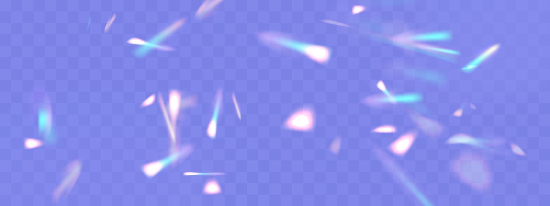 Rainbow blurred refraction overlay effect. Colorful light lens prism on dark background. Holographic, iridescent crystal flare leak shadow vector