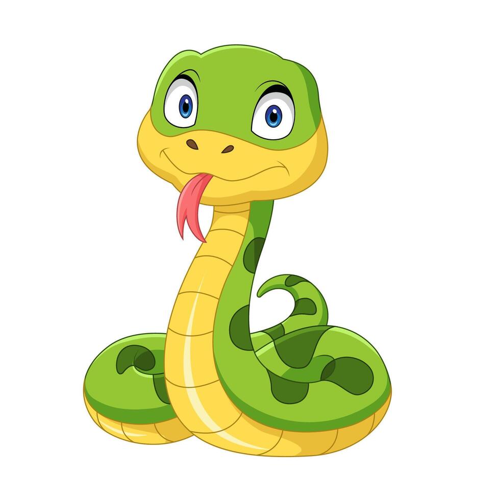 Cartoon green anaconda snake on white background vector