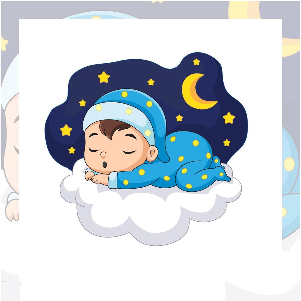 cute baby cartoon sleeping on cloud. vector