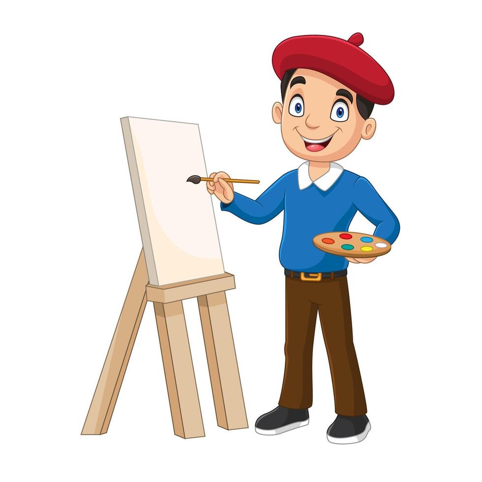 Cartoon of a painter painting a landscape vector