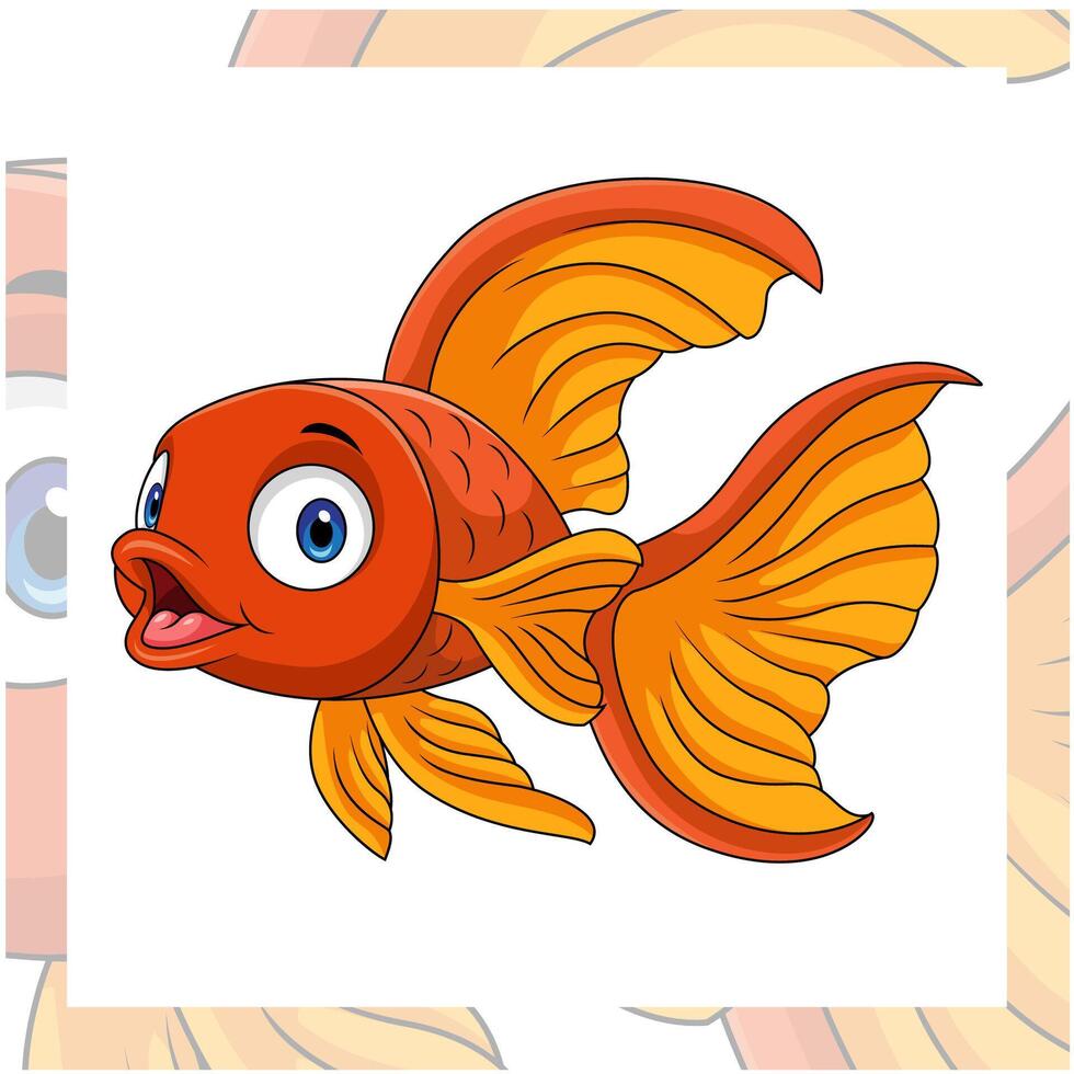 Cute little goldfish cartoon on white background vector