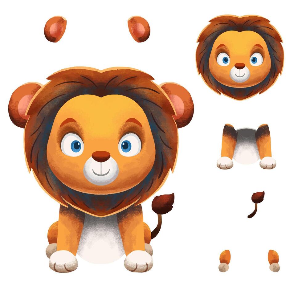 cute little lion cartoon watercolor style vector
