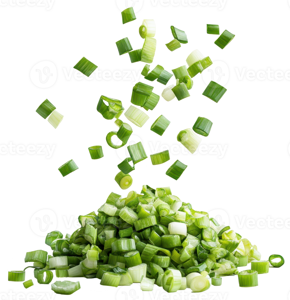 Fresh Chopped Green Onions Falling and Piling Up Culinary Ingredient Food Photography png