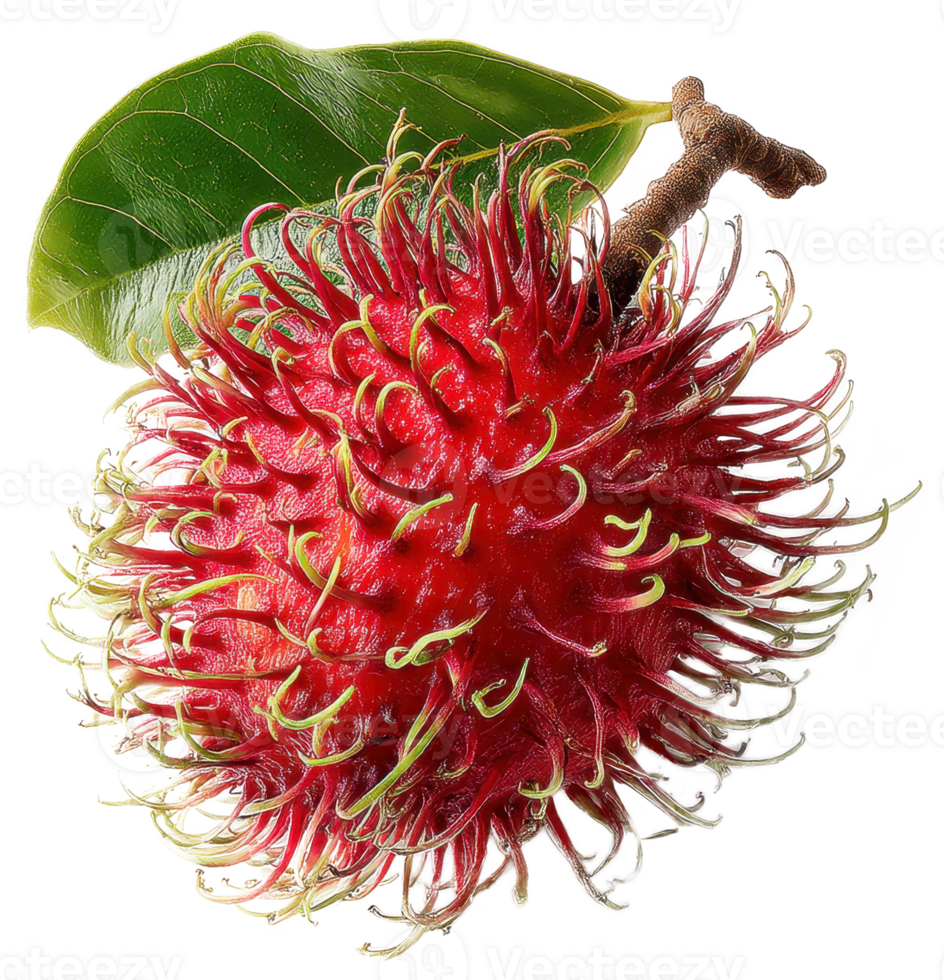 Vibrant Rambutan Fruit with Green Leaf Close up Studio Shot Tropical Food Photography png