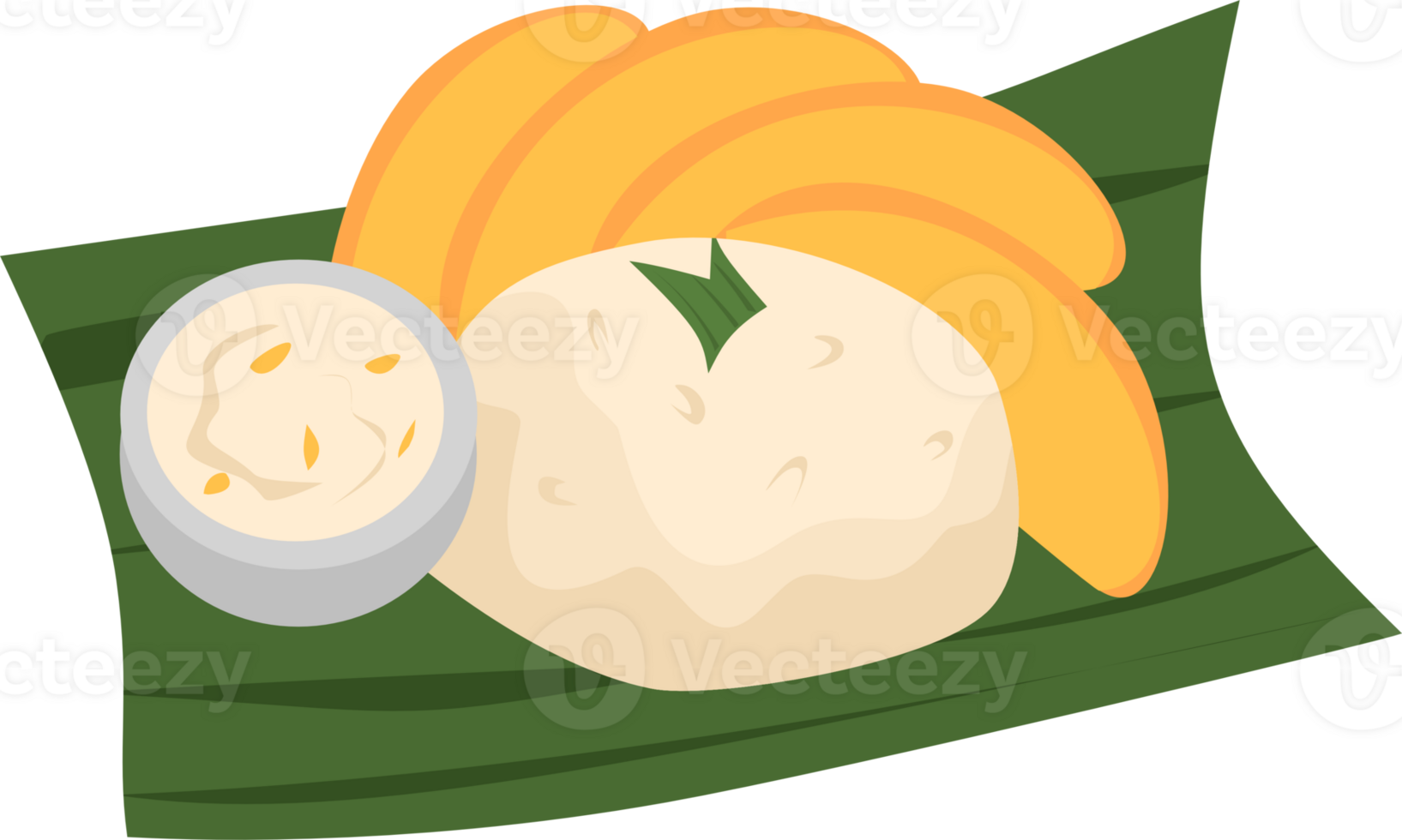 Mango and sticky rice on leaves png
