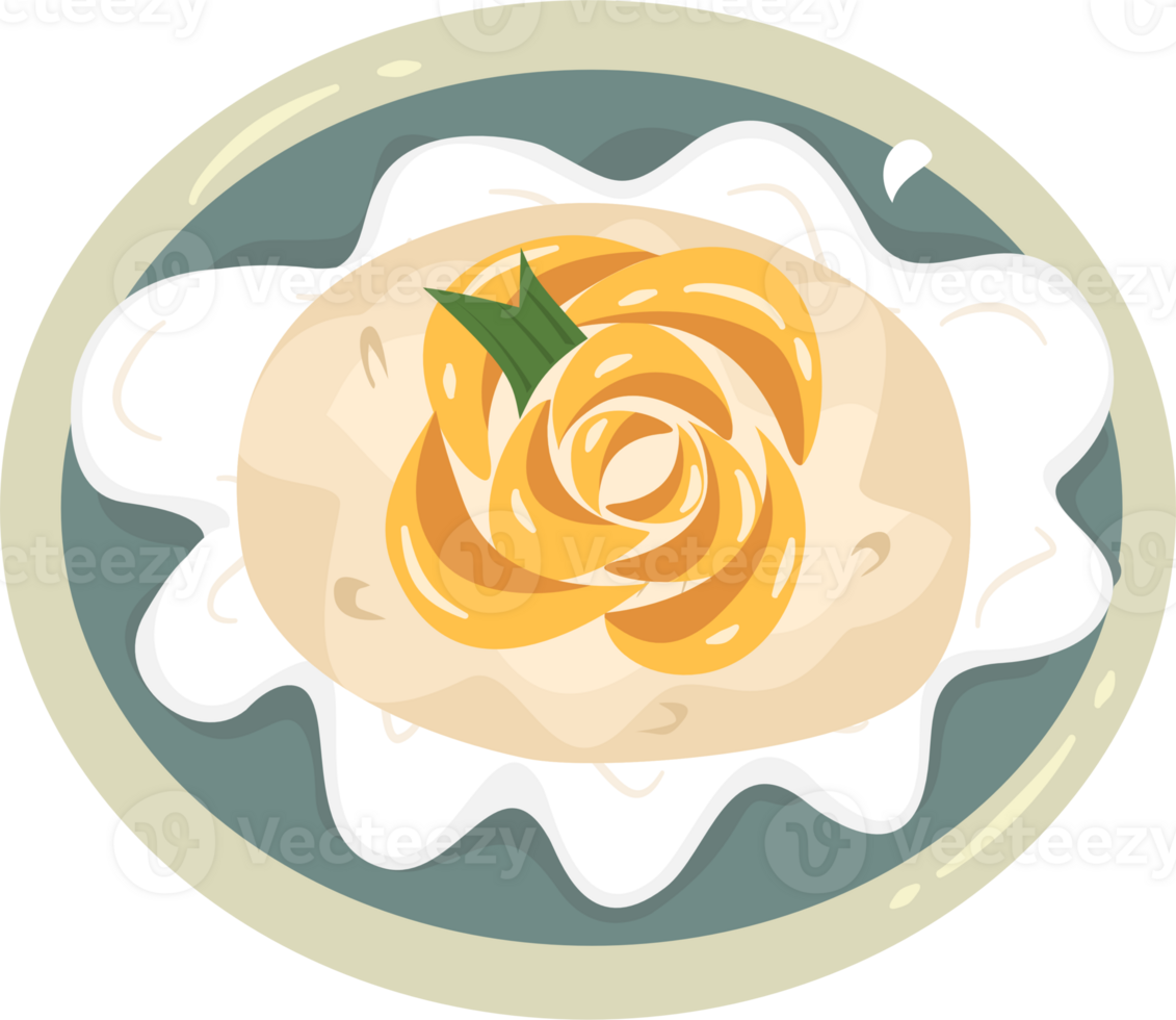 Flower shaped mango slice with sticky rice png