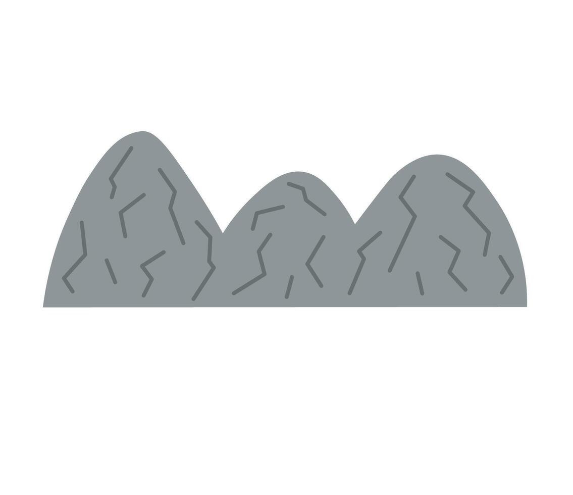 Mountains cartoon illustration on isolated background. Doodle with abstract Mountainous sketch in flat style. Hand drawn Hilly landscape, rocks. Tourism, travel, nature, lifestyle, alpinism vector