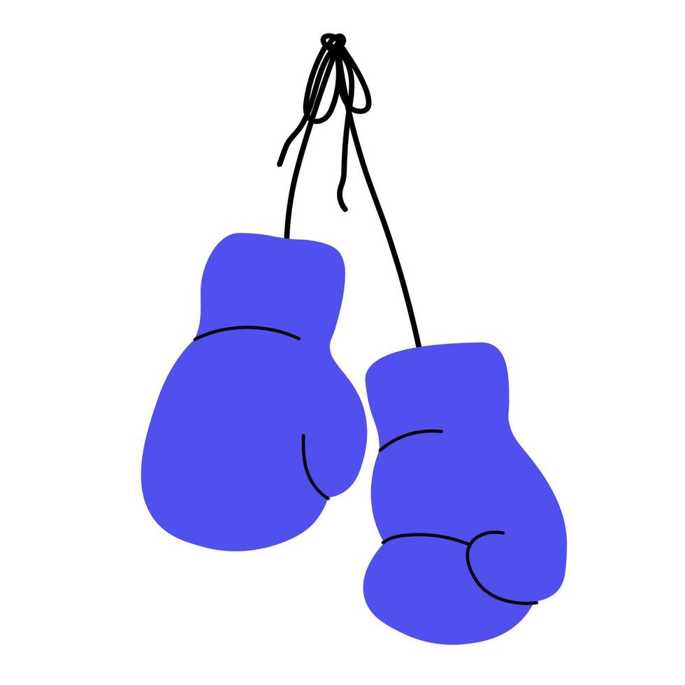 Boxing gloves hanging on cord. Sport, box, competition, wrestling, ring, game. Illustration in flat style on isolated background for sign, logo, label, flyer, print, paper, card vector