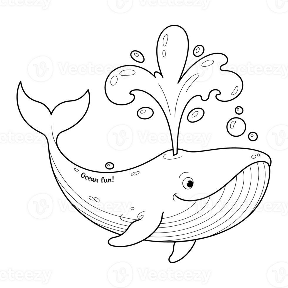 Playful Whale Line Art for Kids. Fun Coloring Book Illustration of Marine Animals png