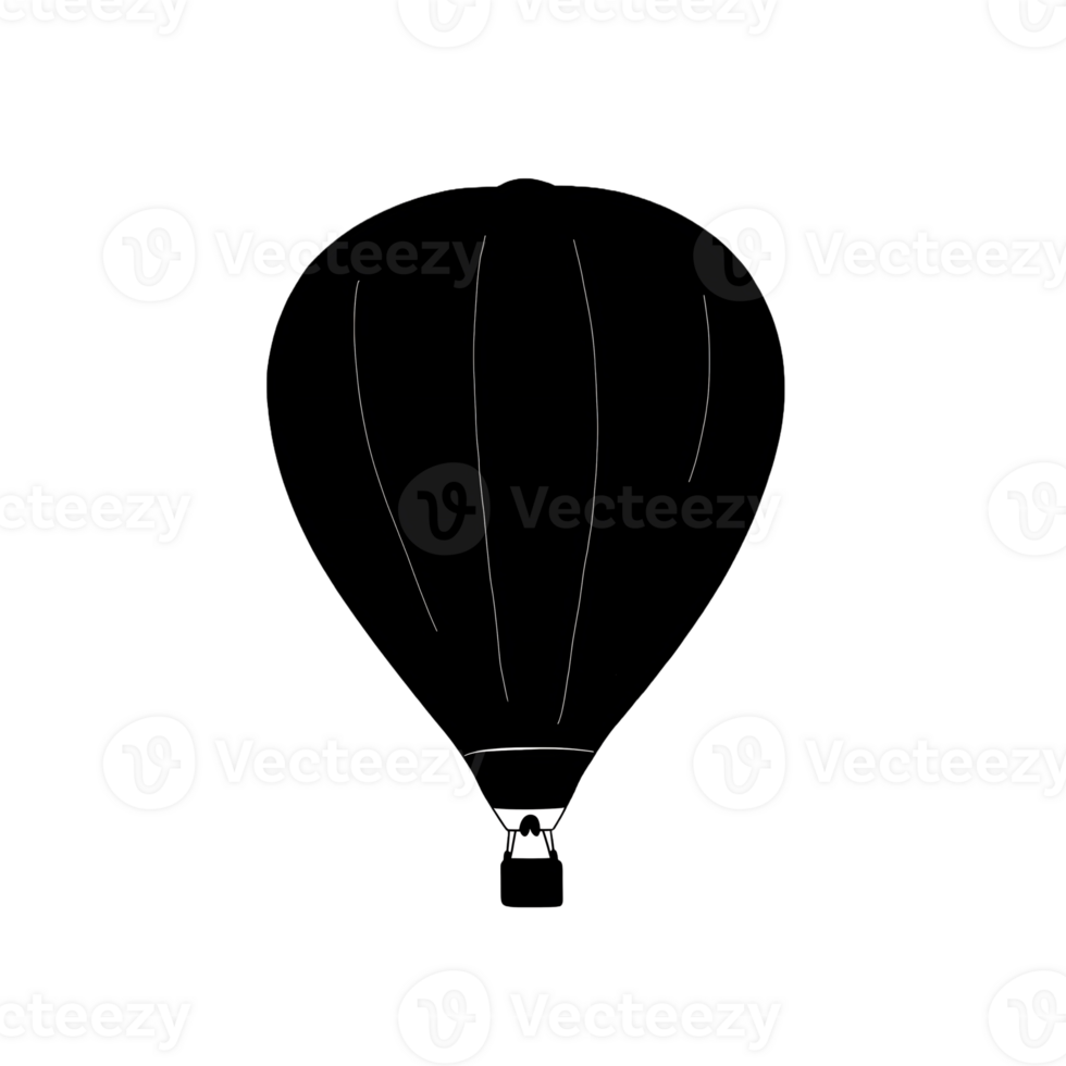 Scenic Summer Hot Air Balloon Adventure. Aerial Travel and Tourism Icon in Black and White png