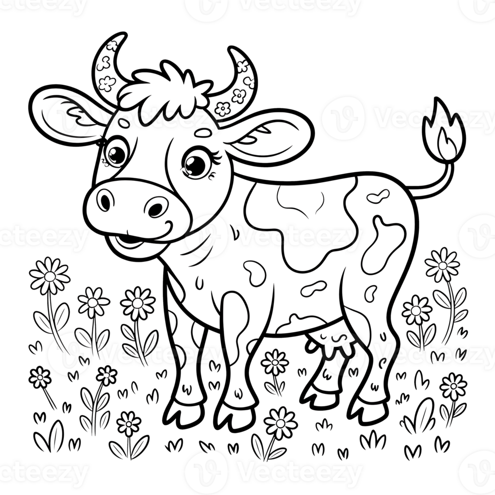 Cartoon Cow Illustration. Whimsical and Playful Nature Scene for Creative Children's Art png