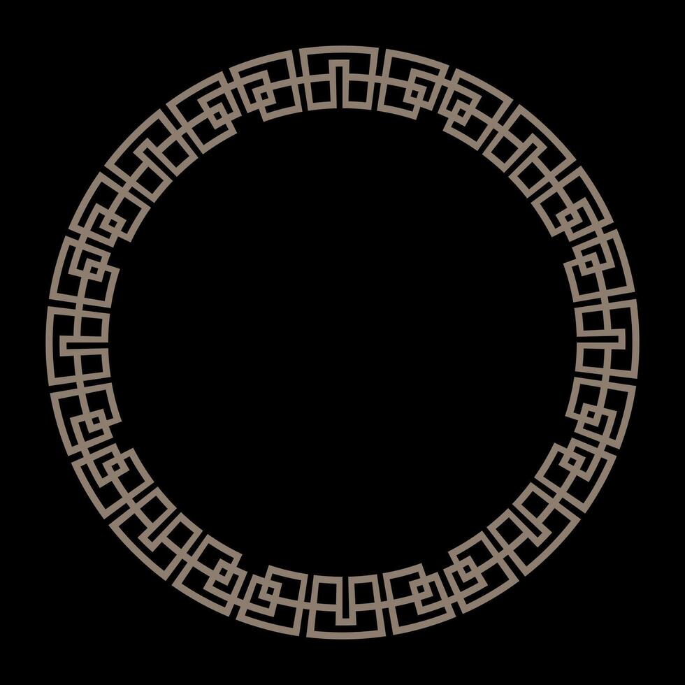 Oriental round frame. Golden Celtic circle frame. Round classic frame. Greek meander. Patterns of Greece, ancient Rome. Circle european border. Template for ceramic, textile, embroidery, porcelain vector