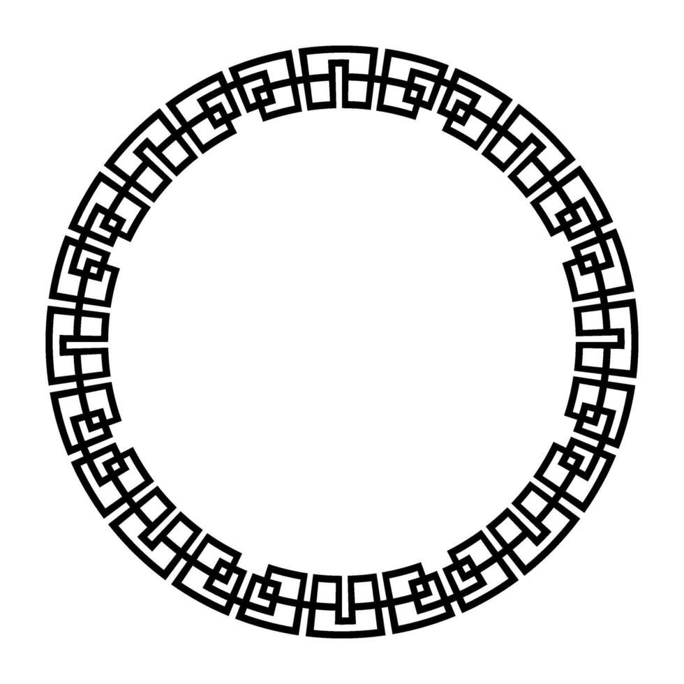 Celtic circle frame in black and white. Round monochrome classic frame. Greek meander. Patterns of Greece and ancient Rome. Circle european border. For ceramic, textile, embroidery, porcelain vector