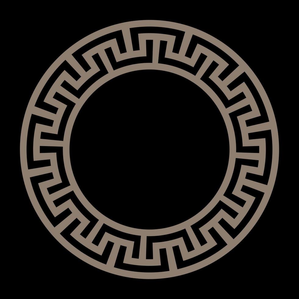 Round frame in the form of a gold Celtic pattern. Round frame with Greek seamless meander pattern. Greek fret or key. Circle of Roman Empire, Ancient Greece. For laser cutting, ceramic, textile vector