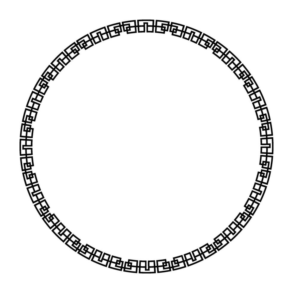 Round frame with greek ornaments. Elegant element for design in Eastern style, place for text. Lace illustration for invitation, ceramic, textile, embroidery, porcelain, engraving, wooden furniture vector