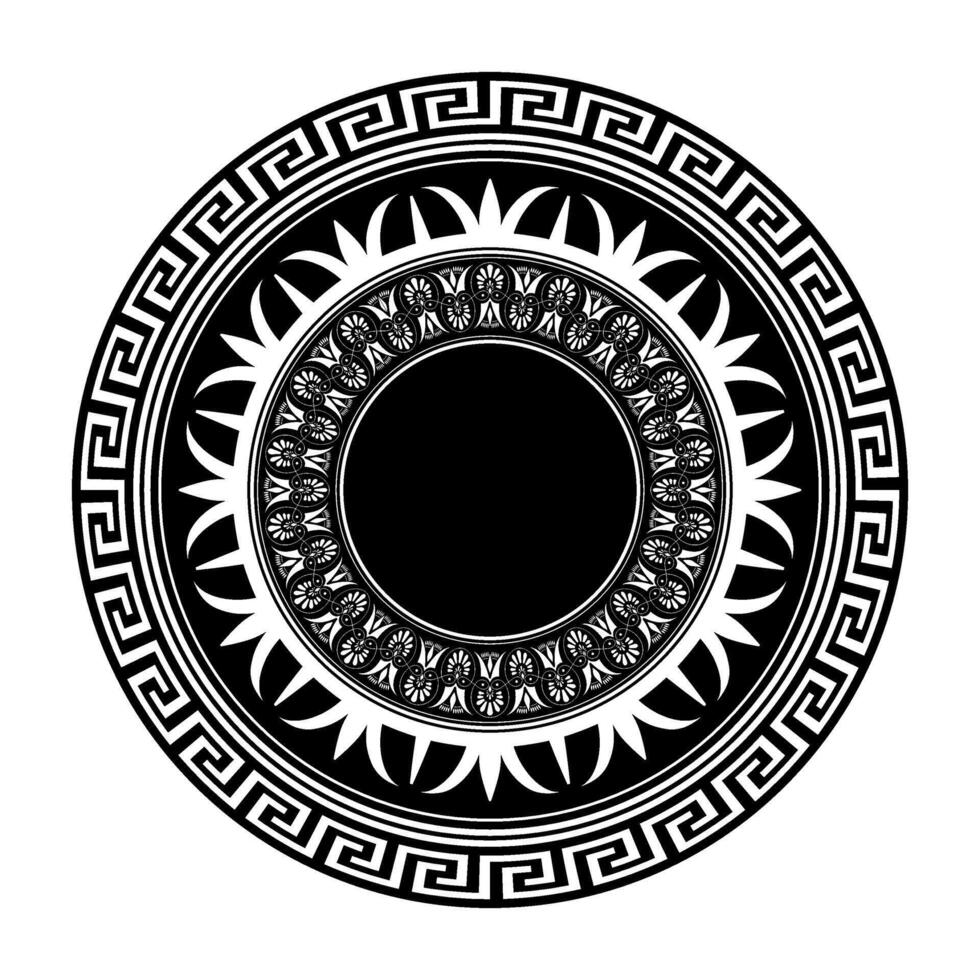 Round greek frame. Greek floral meander. Patterns of Greece, ancient Rome. Circle european border. Vintage, ethnic frame with arabesques. Typical egyptian, assyrian, greek, cinesi motives. vector